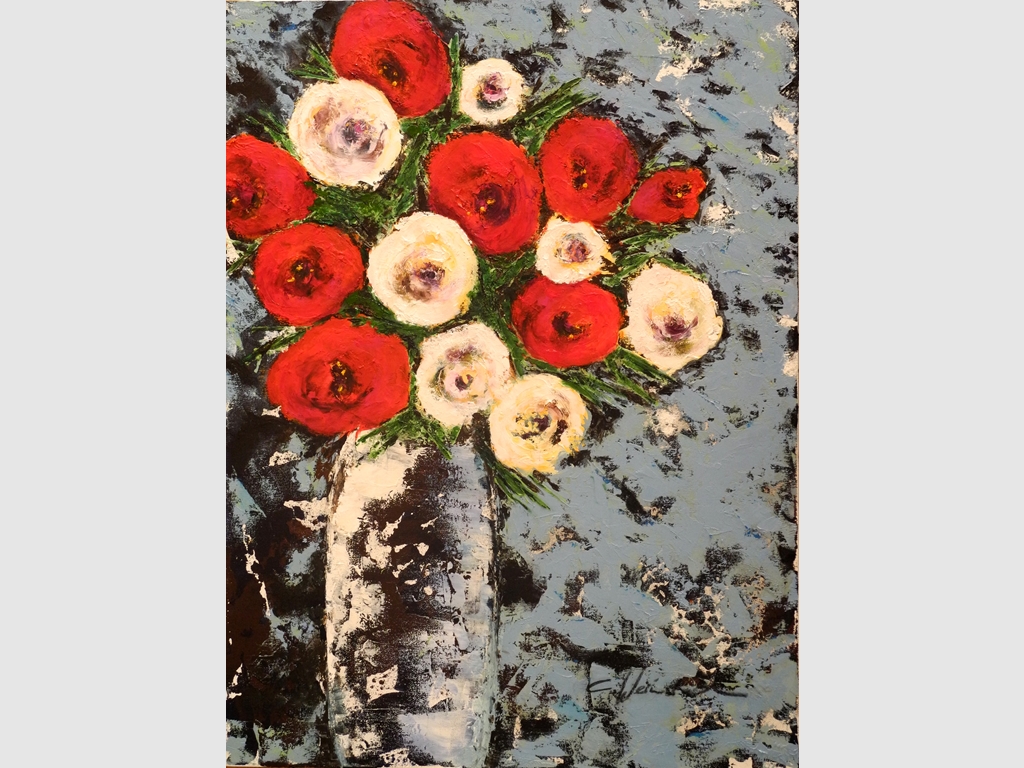 Red and White Peonies, mixed media, 80x60cm