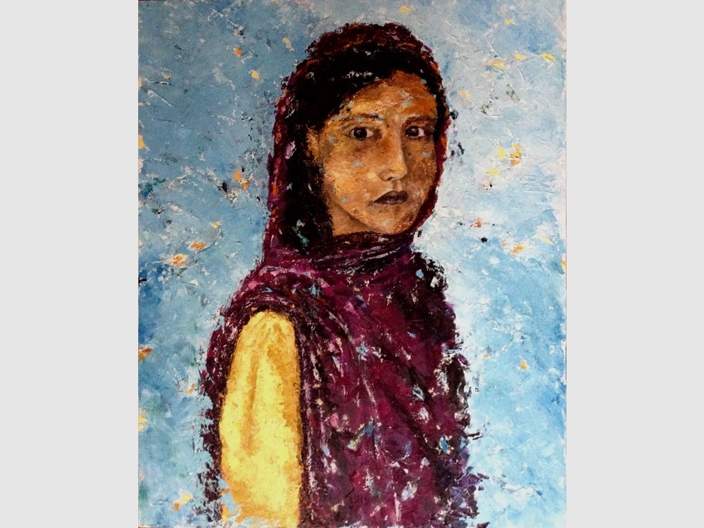 Girl with scarf, mixed media, 100x80cm