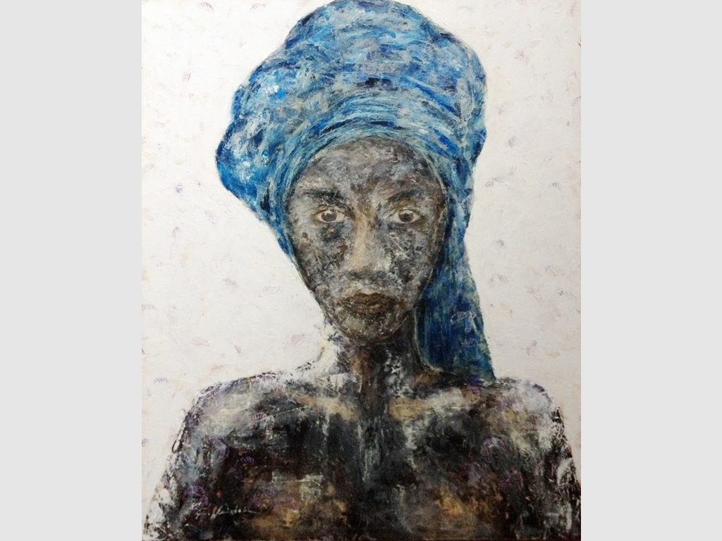 Girl with turban, mixed media, 110x90cm