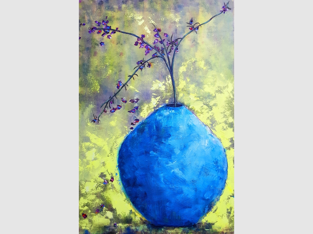 Flower pot, mixed media on canvas 90x60 imzali