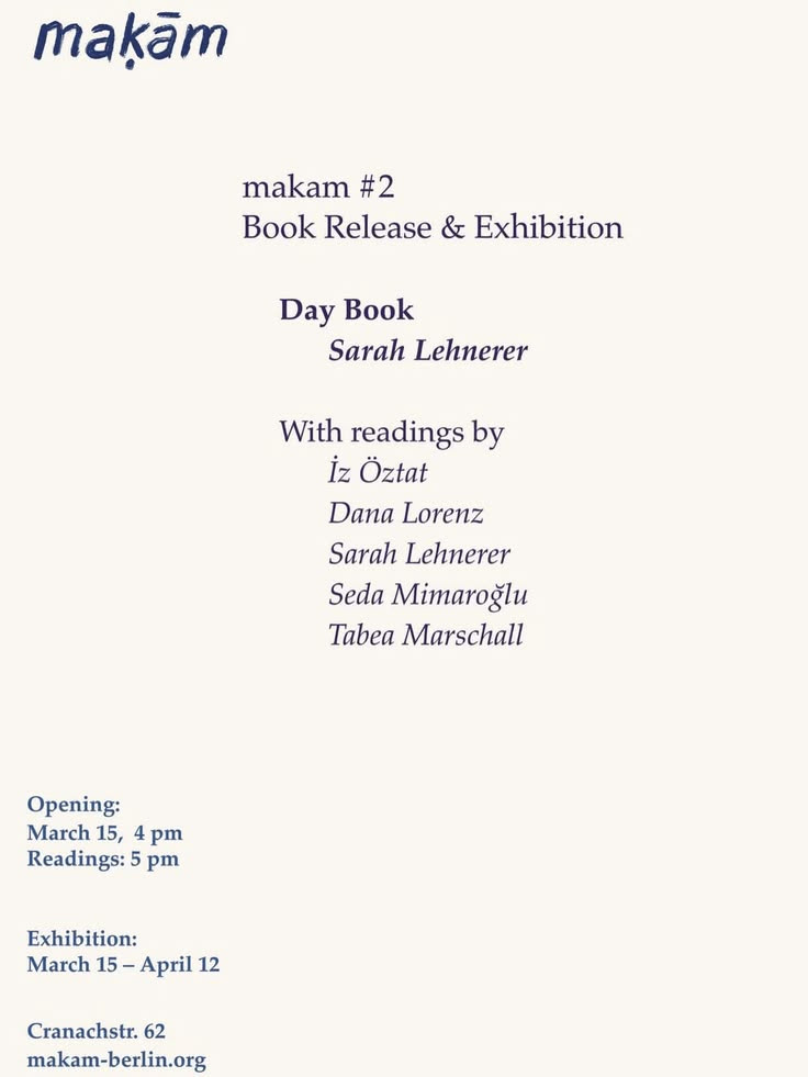 15/03/2026 -  İz Öztat at maḳām #2: Day Book